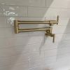 Gold Pot Filler Faucet Wall Mount Kitchen Folding Faucet with Double Joint Swing Arms; Two Handle Design