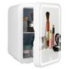 6L/1.6GAL Portable Beauty Fridge Mini Cosmetic Refrigerator AC/DC Skincare Makeup Cooler Warmer with Mirror Door 3-Brightness Light for Bedroom Travel