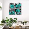 Teal Rose Flowers Canvas Prints Black and White Wall Art Turquoise Floral Pictures for Home Bedroom Bathroom Decoration