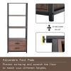 Home Office 4-Tier Bookshelf;  Simple Industrial Bookcase Standing Shelf Unit Storage Organizer with 4 Open Storage Shelves and Two Drawers;  Brown