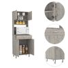 Winnipeg 2 Piece Kitchen Set, Pantry + Functional Table , Light Gray