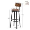 Swivel Bar Stool; High Bar Stool With Backrest; PU Soft Seat Cushion; Industrial; Thickened Iron Frame; Footrest.(Rustic Brown; 13.4''w x 40.5''h)