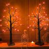 1pc 2FT LED Spooky Tree Lights, Orange, Lighted Black Halloween Tree For Tabletop, Battery Operated Halloween Tree With Lights For Halloween Decoratio