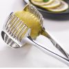 1pc Tomato Lemon Slicer Holder; Round Fruits Onion Shredder Cutter Guide Tongs With Handle; Stainless Steel Kitchen Cutting Potato Lime Food Stand