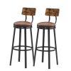 Swivel Bar Stool; High Bar Stool With Backrest; PU Soft Seat Cushion; Industrial; Thickened Iron Frame; Footrest.(Rustic Brown; 13.4''w x 40.5''h)