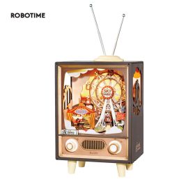 Robotime Rolife Sunset Carnival Music Boxes with Lights for Kids Adults Home Decoration Luxurious Design 3D Wooden Puzzle Toys (Style: AMT01)