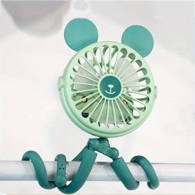 Baby Stroller Fan With Clip, Octopus Shapoed Funny Fan With Flexible Tripod Wrapped, USB Rechargeable Fan (Color: green)