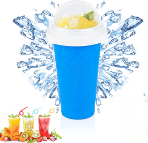 TIK TOK Quick Frozen Magic Cup Double Layers Slushie Cup DIY Homemade Squeeze Icy Cup Fasting Cooling Make And Serve Slushy Cup For Milk Shake Smoothi (Color: blue)