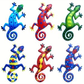 1pc Metal Gecko Wall Art Decor, Inspirational Sculpture Hanging, Farm Garden Lawn Decor, Home Decor, Room Decor, Front Door Yard Decor, Patio Yard Pat (Style: 6pc/set)