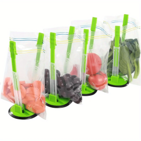 Bag Holder For Plastic Bags; Sandwich Holder; Food Storage Bags Clip; Best Opener For Freezer & Storage Baggie; Ideal Plastic Kitchen Gadget; No Hassl (Color: Green (4pcs))