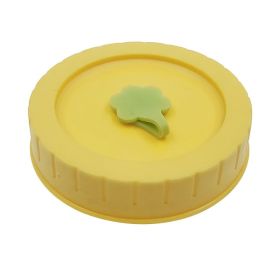 1pc Cute Universal Mason Jar Lids With Straw Hole; 70mm/2.76in Diameter Storage Wide Mouth Leak Proof; Kitchen Supplies (Color: yellow)