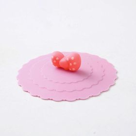 1pc Creative Silicone Cup Cover With Leak-proof And Dustproof Design (Color: Powder+ Bow Tie)