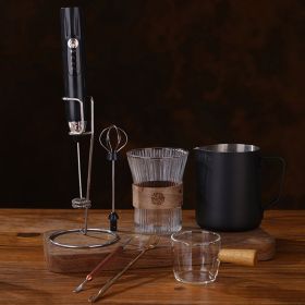 1 Milk Frother With Stand Handheld Frothing Electric Whisk With ; Speed Blender; Milk Froth; Mini Blender And Coffee Blender Froth Smoothie; Latte; (Color: BLACK)