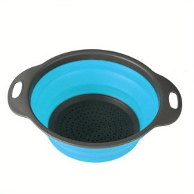 1pc Silicone Folding Drain Basket Fruit Vegetable Washing Basket Foldable Strainer Colander Collapsible Drainer Kitchen Storage Tool (Size: Small, Color: Blue2)