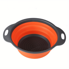 1pc Silicone Folding Drain Basket Fruit Vegetable Washing Basket Foldable Strainer Colander Collapsible Drainer Kitchen Storage Tool (Size: Small, Color: Orange2)