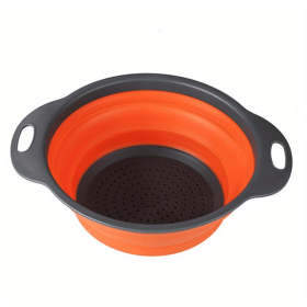 1pc Silicone Folding Drain Basket Fruit Vegetable Washing Basket Foldable Strainer Colander Collapsible Drainer Kitchen Storage Tool (Size: Large, Color: Orange2)