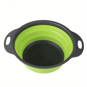 1pc Silicone Folding Drain Basket Fruit Vegetable Washing Basket Foldable Strainer Colander Collapsible Drainer Kitchen Storage Tool (Size: Small, Color: Green2)