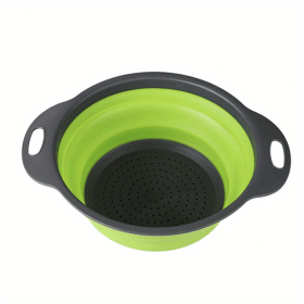 1pc Silicone Folding Drain Basket Fruit Vegetable Washing Basket Foldable Strainer Colander Collapsible Drainer Kitchen Storage Tool (Size: Large, Color: Green2)