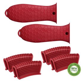 6 Pieces Of Red Silicone Pot Handle; Silicone Thermal Handle Holder; Auxiliary Pot Handle Sleeve; Suitable For Frying Cast Iron Frying Pan; Metal Pot (Items: Silicone Hot Frying Pan Handle Cover, Color: Red)