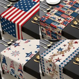 1PC Rectangle Linen Blend Striped Table Runners; Independence Day Home Decoration (Size: 33*183cm, Color: Style 11)