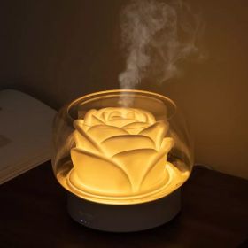 Rose-shaped Ultrasonic Small Household Humidifier Colorful Camellia Aroma Diffuser (Color: White)