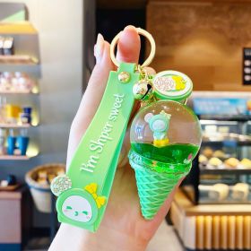 Floating Liquid Drifting Bottle Ice Cream Cute Baby Keychain Cartoon Car Keychain Bag Pendant (Color: green)