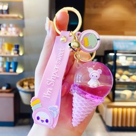 Floating Liquid Drifting Bottle Ice Cream Cute Baby Keychain Cartoon Car Keychain Bag Pendant (Color: purple)