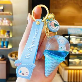 Floating Liquid Drifting Bottle Ice Cream Cute Baby Keychain Cartoon Car Keychain Bag Pendant (Color: blue)