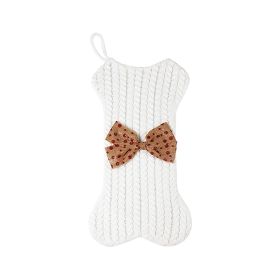 16.5" Christmas Knitted Bone Socks Candy Bags for Fireplace Decor and Ornaments (Color: White)