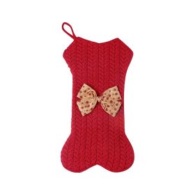 16.5" Christmas Knitted Bone Socks Candy Bags for Fireplace Decor and Ornaments (Color: Red)