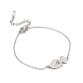 Mother And Baby Women's Stainless Steel Gold Plated Bracelet (Color: Silver)