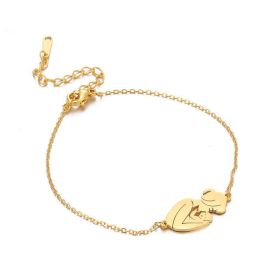 Mother And Baby Women's Stainless Steel Gold Plated Bracelet (Color: Gold)