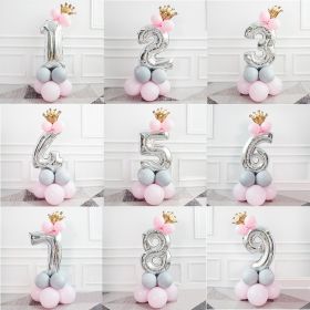 Happy Birthday Number Foil Balloons Baby Girl First Party Decoration Kids Latex Macaron Supplies (Color: silver pink 9)