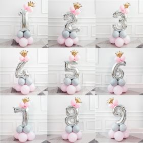 Happy Birthday Number Foil Balloons Baby Girl First Party Decoration Kids Latex Macaron Supplies (Color: silver pink 4)