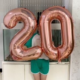 32 Inch Big Foil Birthday Balloons Number Balloon Figures Happy Birthday Party Decorations Kid Baloon Birthday Air Globos (Size: 1&32 inch, Color: Rose Gold)