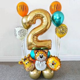 18Pcs Jungle Animal Balloons Set Chrome Metallic Latex Balloon 32inch Gold Number Globos Kids Birthday Party Baby Shower Decor (Color: Number1 set)