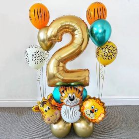 18Pcs Jungle Animal Balloons Set Chrome Metallic Latex Balloon 32inch Gold Number Globos Kids Birthday Party Baby Shower Decor (Color: Number5 set)