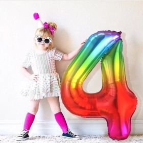 40inch New Rainbow Number Foil Balloons Happy Birthday Wedding Party Decoration Adult Colorful Unicorn Globos Kids Gift (Color: 1pc as picture2)