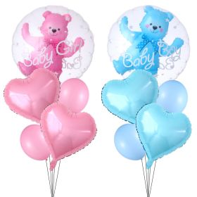 4D Transparent Baby Boy Girl Blue Pink Bubble Balloon Bear Foil Balloons Kids Birthday Gender Reveal Baby Shower Decorations (Size: China, Color: 5pcs pink set)