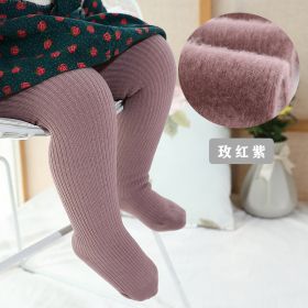 New Thicken Girls Tights for Winter Autumn 1 Pcs Warm Baby Girls Clothing Children Stockings 0-6 Years Old Solid Kids Pantyhose (Size: M(6-12M), Color: rose purple)