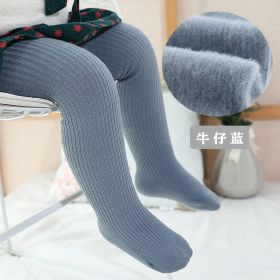 New Thicken Girls Tights for Winter Autumn 1 Pcs Warm Baby Girls Clothing Children Stockings 0-6 Years Old Solid Kids Pantyhose (Size: M(6-12M), Color: blue)