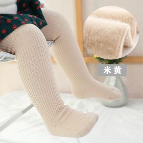 New Thicken Girls Tights for Winter Autumn 1 Pcs Warm Baby Girls Clothing Children Stockings 0-6 Years Old Solid Kids Pantyhose (Size: L(12-24M), Color: Beige)