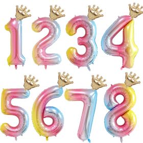 1set 32inch Number Foil Balloons 1 2 3 4 5 6 Years Old Kid Boys Girls Crown Happy Birthday Balloon Baby Shower Decor Supplies (Color: Number 0)