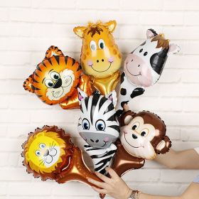 6pcs Handheld Animal Head Foil Balloons Tiger Lion Inflatable Air Balloon Jungle Party Decoration Kid Toys Birthday Party Decor (Color: mini head mix 6pcs)