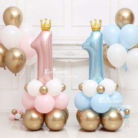 Baby Boy Girl Ins Pastel Pink Blue Crown Digital 1 Balloon Column 1st First One Year Birthday Party Decoration (Color: Pink Column Kit)