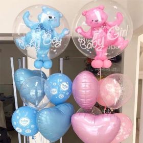 4D Transparent Baby Shower Boy Girl Bear Bubble Ball Kids 1st Birthday Party Blue Pink Helium Balloon Gender Reveal Decoration (Color: 9pcs boy set)