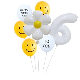 7pcs White Number Balloons Daisy Birthday Smile Face Latex Balloons Wedding Decoration Kids Birthday Party Supply (NUMBER SET: 6)