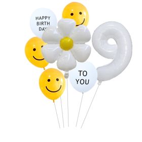 7pcs White Number Balloons Daisy Birthday Smile Face Latex Balloons Wedding Decoration Kids Birthday Party Supply (NUMBER SET: 9)