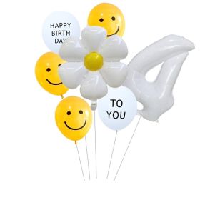 7pcs White Number Balloons Daisy Birthday Smile Face Latex Balloons Wedding Decoration Kids Birthday Party Supply (NUMBER SET: 4)