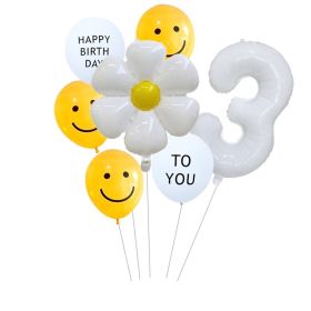 7pcs White Number Balloons Daisy Birthday Smile Face Latex Balloons Wedding Decoration Kids Birthday Party Supply (NUMBER SET: 3)